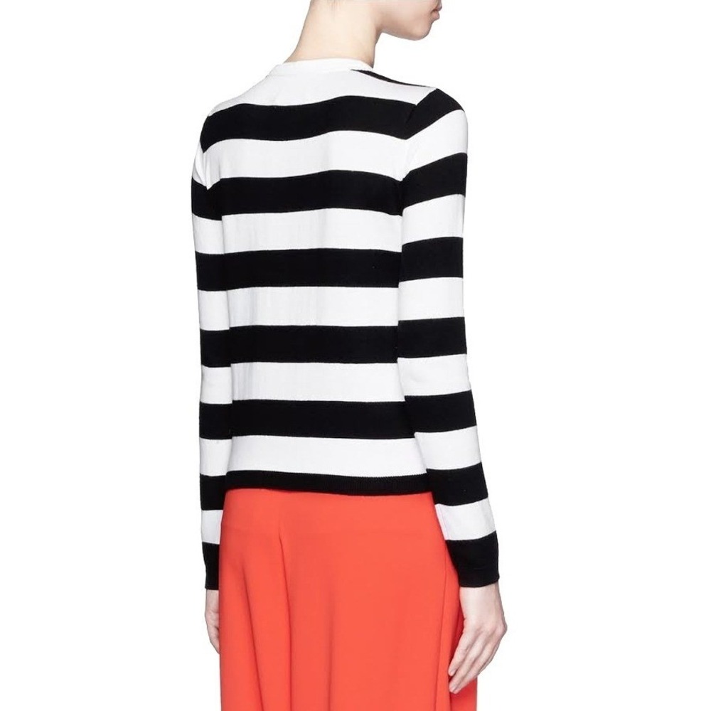 NWT Alice + Olivia Stacey Face Striped Cardigan Black White Sequin S - Picture 2 of 16